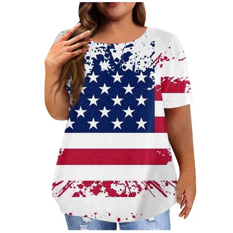 Brnmxoke Plus Size American Flag Shirts Women Patriotic Shirts Usa Flag