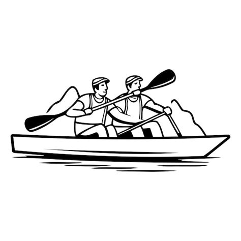 Dos hombres remando en un kayak ilustración vectorial de dibujos