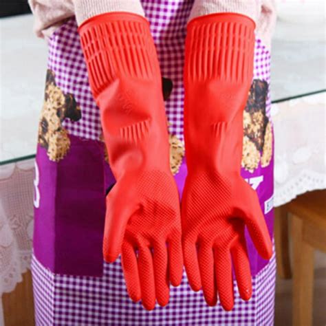 1 Pairs Reusable Waterproof Household Dishwashing Cleaning Rubber Gloves Non Slip Kitchen Glove