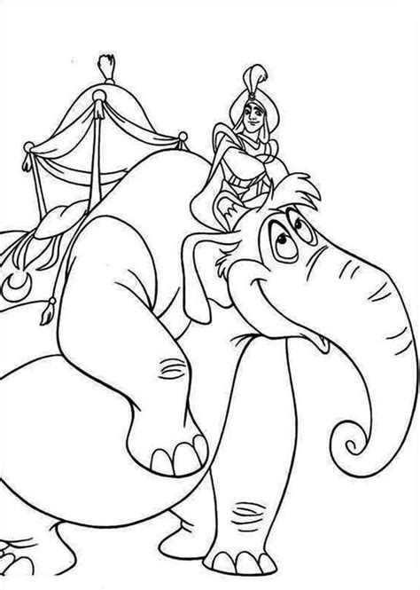 Aladdin Riding The Elephant Abu In The Magic Parade Coloring Page - Download & Print Online ...