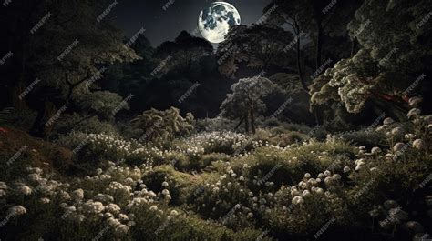 Premium AI Image | A full moon is visible over a forest with a full ...