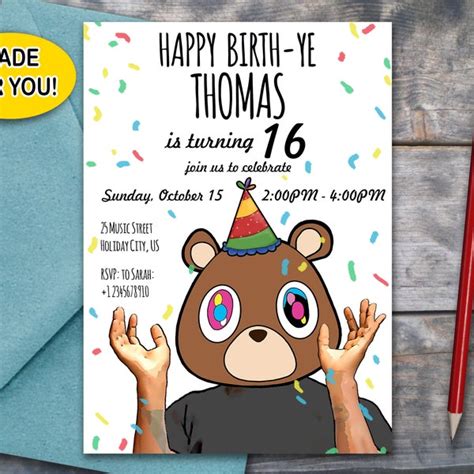 Kanye West Birthday Party Invitations Etsy