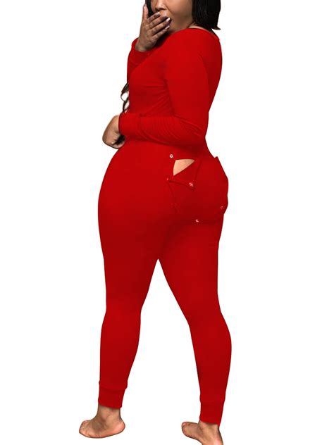 Kayotuas Women S Sexy Deep V Neck Butt Flap Pajamas Onesie Sexy Bodycon