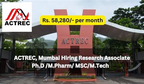 Rs K Per Month Actrec Mumbai Hiring Research Associate