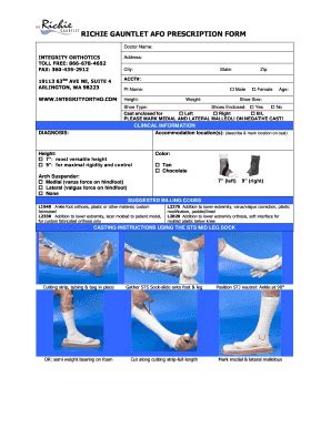 Fillable Online Richie Gauntlet Afo Prescription Form Integrity Ortho