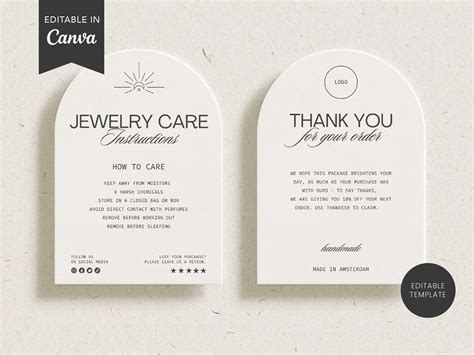 Editable Jewelry Care Card Template With Business Thank You Card ...