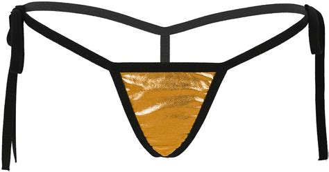 inlzdz Damen Leder Mini String Metallic Tanga Riemen Bikini Slips Offen Hintern Glänzende