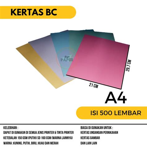 Jual Kertas Bc 160 Gsm A4 Isi 500 Lembar Kertas Bc A4 Shopee Indonesia