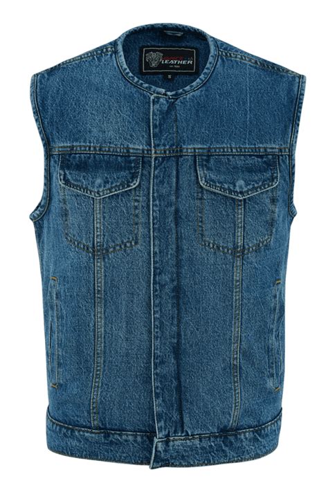 Vance Vb919bl Mens Blue Denim Collarless Motorcycle Vest Team Motorcycle