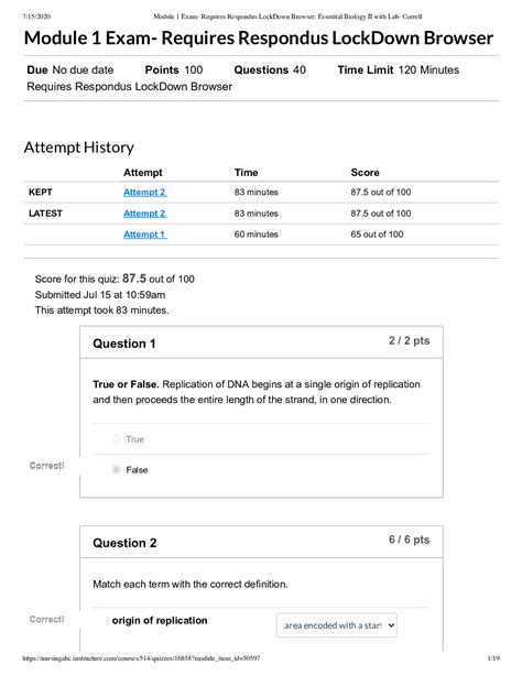 Module 1 Exam Requires Respondus LockDown Browser Questions With