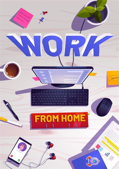 Work from home cartoon poster with workplace. 14750428 Vector Art at ...