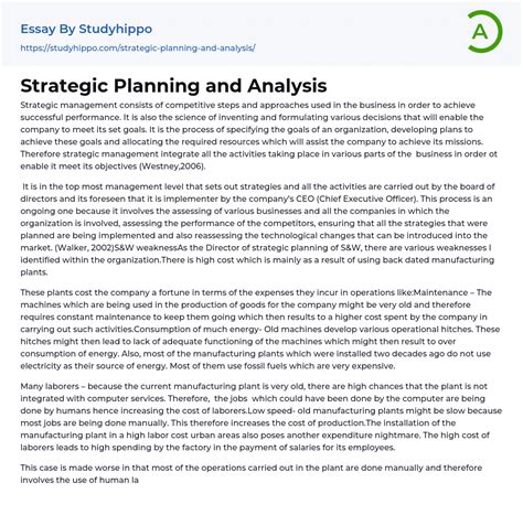 Strategic Planning And Analysis Essay Example Studyhippo