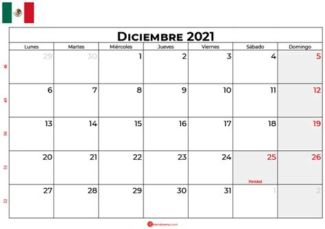 Calendario Diciembre 2021 Mexico Para Imprimir