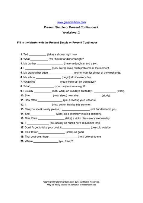 Present Simple Vs Present Continuous Worksheet 2 Grammarbank Present Simple Or Present