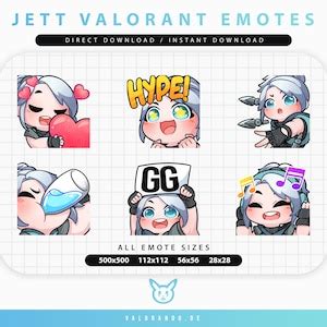 VALORANT JETT EMOTES 6 Twitch Discord YouTube Streaming Lindo