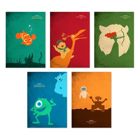 Disney Pixar Minimalist Movie Poster Set Brave Up Wall E Finding