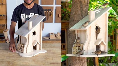 Make Easy Diy Wooden Bird House And Bird Feeder Youtube