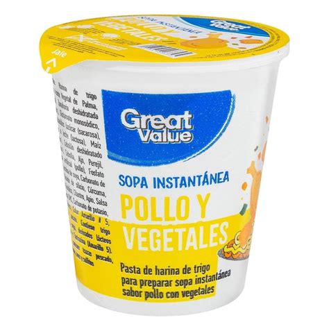 Sopa instantánea Great Value sabor pollo con vegetales 64 g Bodega