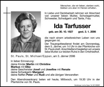 Traueranzeigen Von Ida Tarfusser Trauer Bz