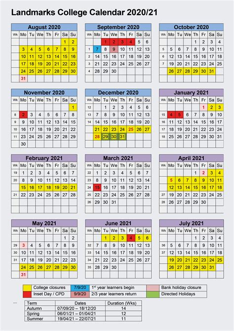 College-Calendar-2020-21 - Landmarks Specialist College