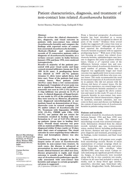 Pdf Patient Characteristics Diagnosis And Treatment Of Non Contact Lens Related Acanthamoeba