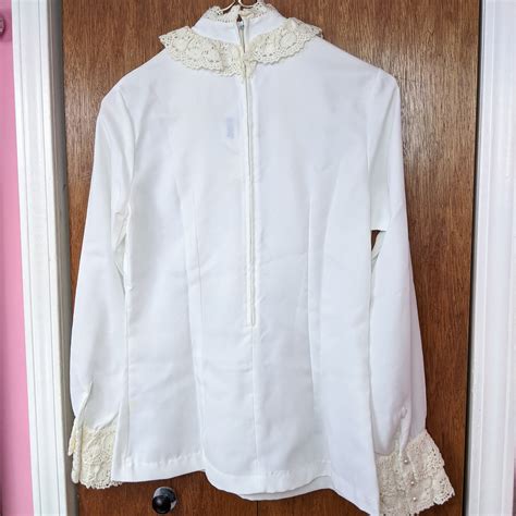 Vintage 70s White And Ivory Crochet Lace Trim Ruffled Poet Blouse Etsy