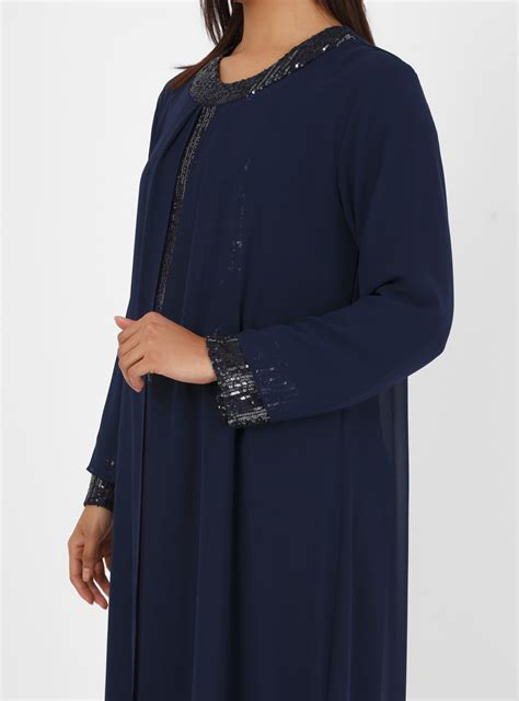 Navy Blue Unlined Crew Neck Modest Plus Size Evening Dress