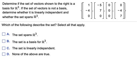 Solved 0 Determine If The Set Of Vectors Shown To The Right