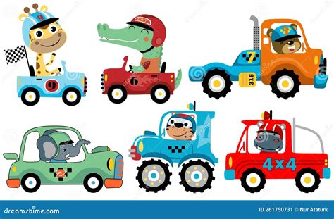 Vector Set of Racing Car with Funny Animals Racer Stock Vector ...