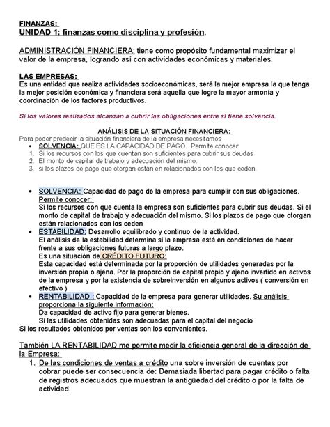 Finanzas Parcial Finanzas Unidad Finanzas Como Disciplina Y