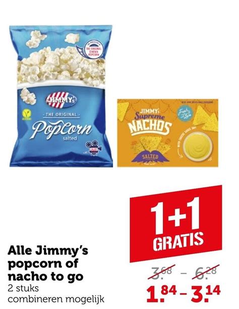 Alle Jimmy S Popcorn Of Nacho To Go 2 Stuks Aanbieding Bij Coop