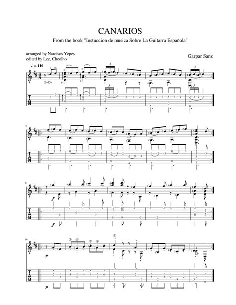 Canarios With Tab Sheet Music For Guitar Solo