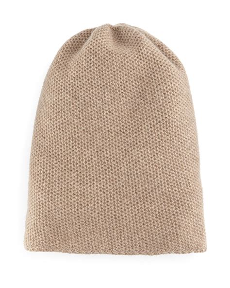 Portolano Cashmere Honeycomb Beanie Hat In Brown Lyst