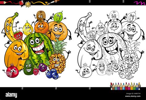 cartoon fruits coloring page Stock Photo - Alamy