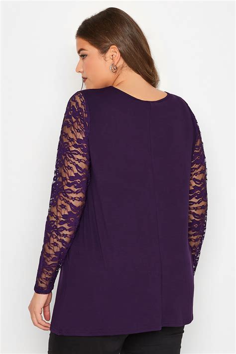 Limited Collection Plus Size Purple Lace Sleeve Top Yours Clothing