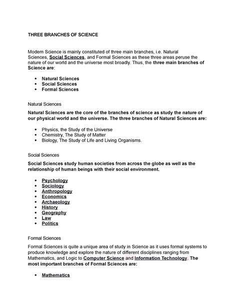 THE Three Branches OF Science - THREE BRANCHES OF SCIENCE Modern ...