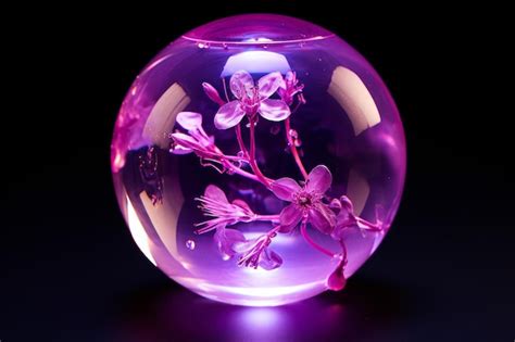 Premium Photo A Glass Sphere With Pink Flowers Inside