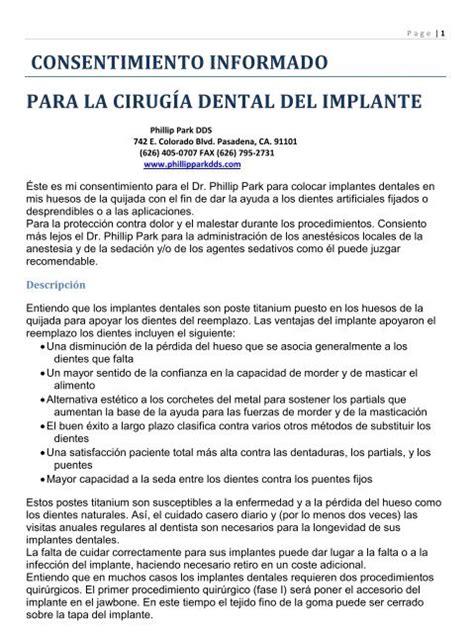 Consentimiento Informado Implantes Dentales