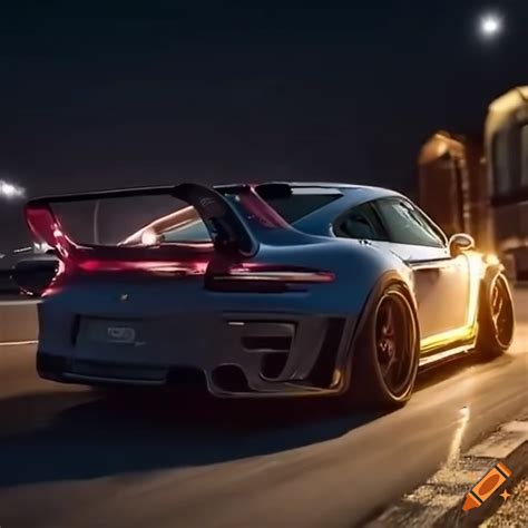 Porsche 911 Gt3 Rs Drifting On The Street At Midnight