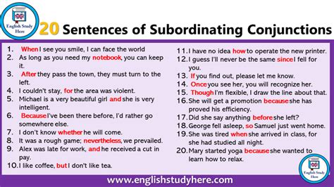 20 Sentences Of Subordinating Conjunctions Conjunctions Anchor Chart