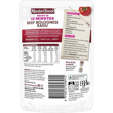 Masterfoods Beef Bolognese Ragu Recipe Base G Woolworths