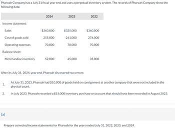 Answered Pharoah Company Has A July Fiscal Bartleby