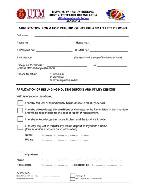 Fillable Online Utm Myfiles2021APPLICATION FORM FOR REFUND OF HOUSE