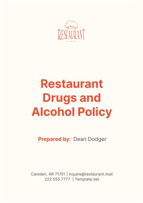 Free Restaurant Drugs And Alcohol Policy Template Edit Online