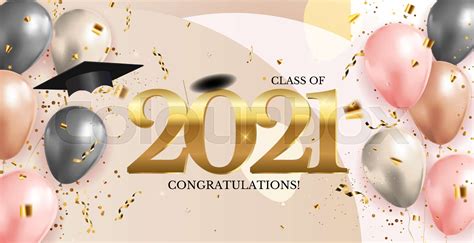 Graduation Class Of 2021 With Graduation Cap Hat And Confetti Vector Illustration Stock