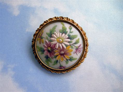 Jolie Broche En Porcelaine De Limoges Avec Bouquet De Fleurs Etsy