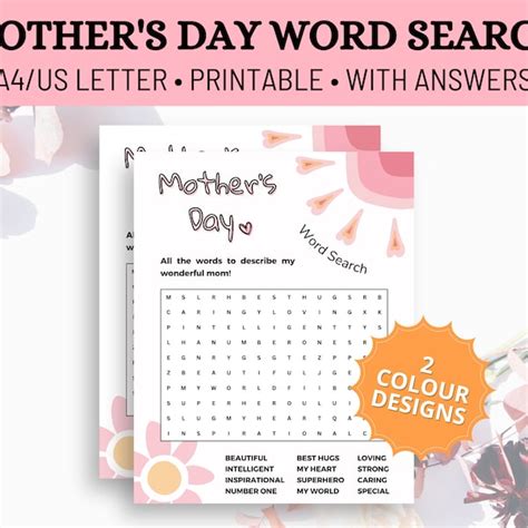 Mothers Day Word Search Svg Etsy