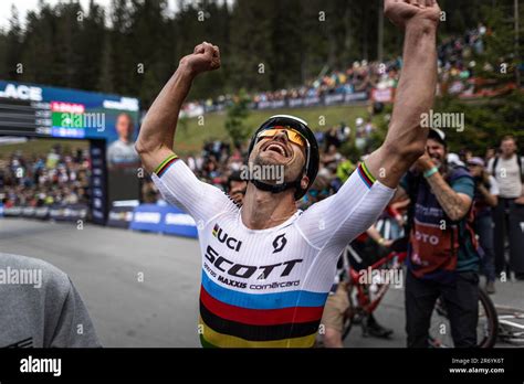 Swiss Biker Nino Schurter Celebrates After Winning The UCI Mountain