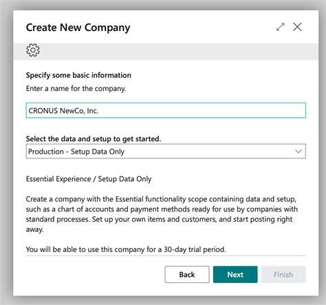 Microsoft Dynamics 3655 Business Central Create A New Company