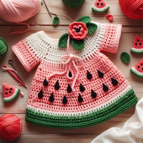 Crochet Watermelon Baby Dress Ideas In Cotton Yarn Summer Crochet Ideas